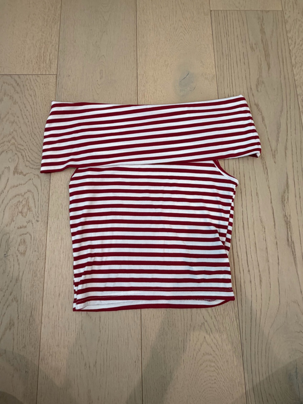 Off-Shoulder Red and White Striped Women's Blouse